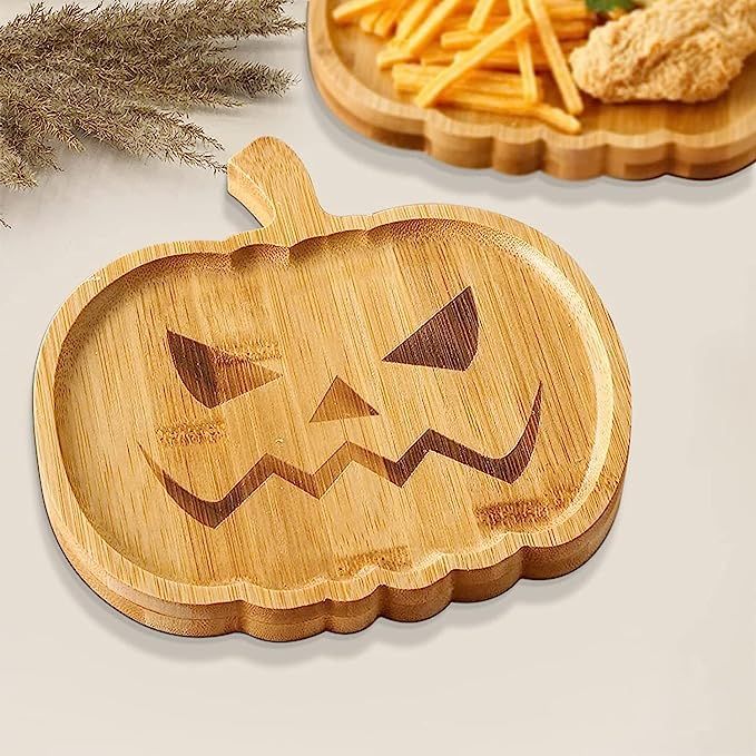 Amazon.com | 2022 Halloween Pumpkin Wooden Appetizers Board, Shaped Plate, Bamboo Cheese Board Ch... | Amazon (US)