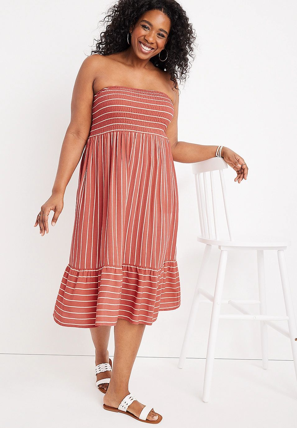 Plus Size Striped Convertible Midi Dress | Maurices