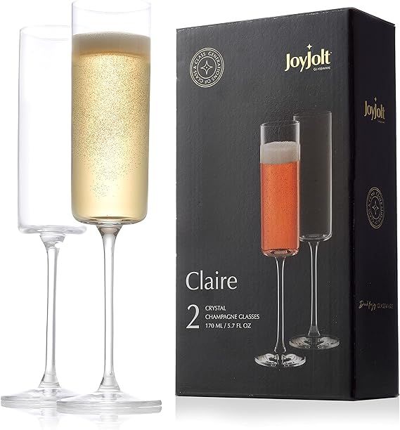 JoyJolt Champagne Flutes – Claire Collection Crystal Champagne Glasses Set of 2 – 5.7 Ounce C... | Amazon (US)