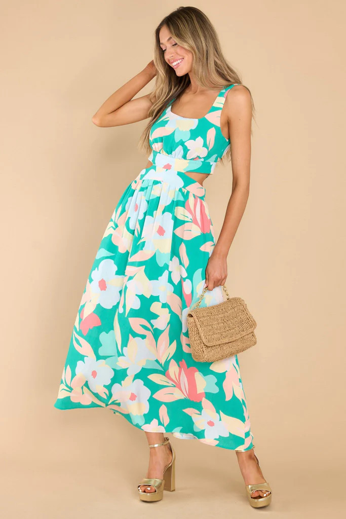 Feeling Like Sunshine Green Floral Maxi Dress | Red Dress 