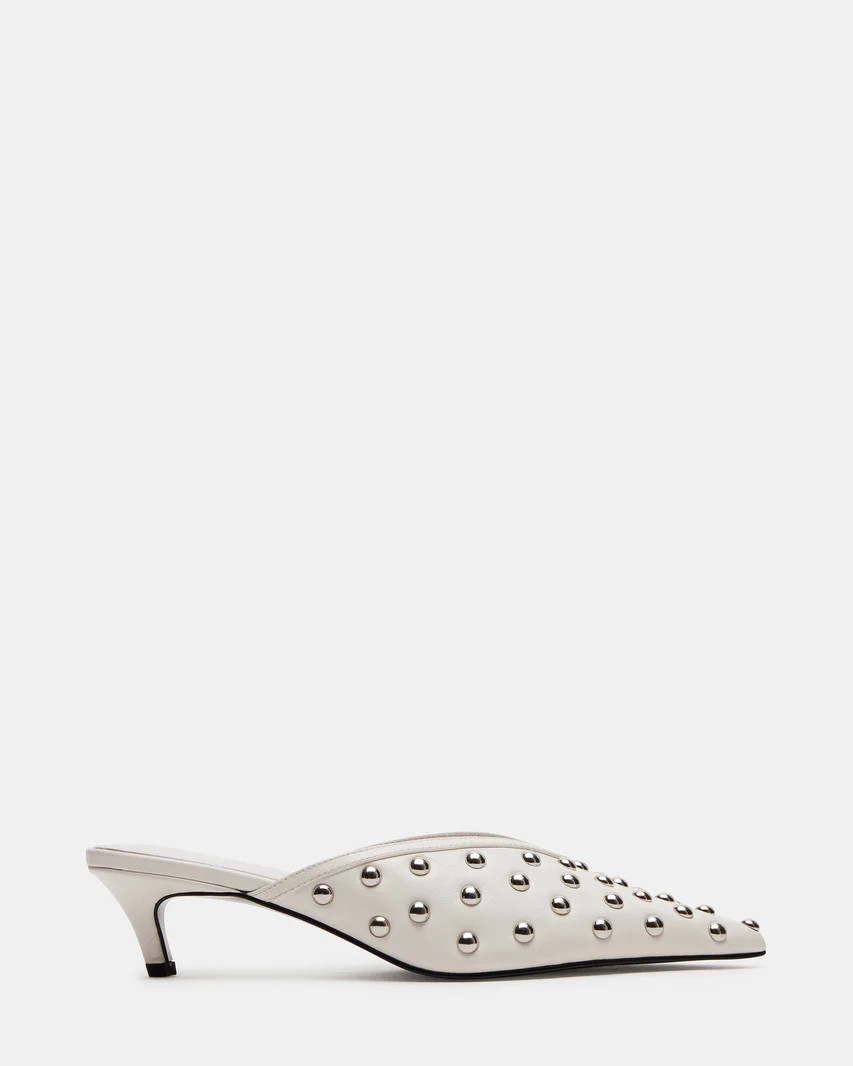 LUXELY White Leather Pointed Toe Kitten Heel | Women's Heels | Steve Madden (US)