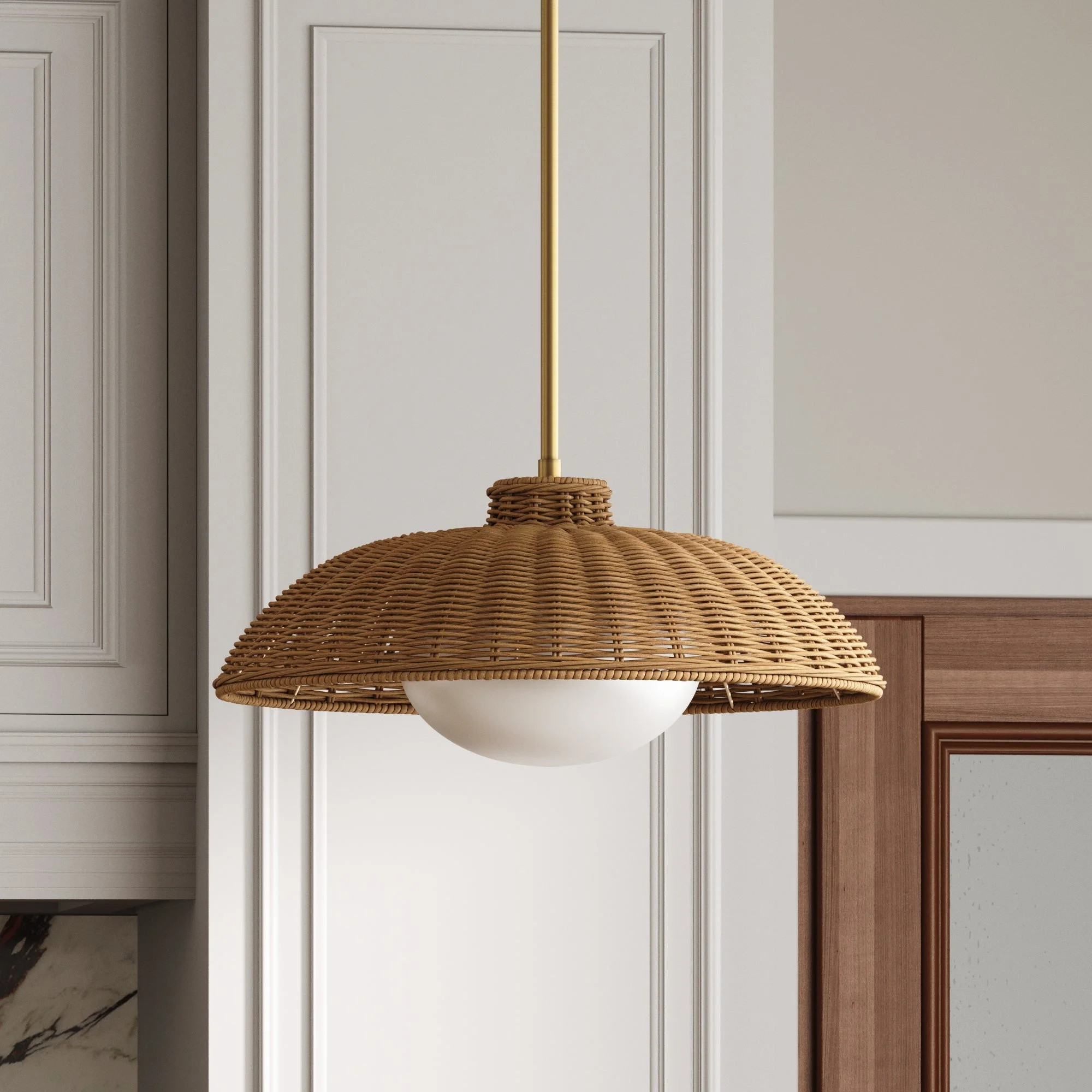 Nathan James Belleville Boho Rattan Pendant Light with Diffuser, Sloped Ceiling Pendant Light wit... | Walmart (US)