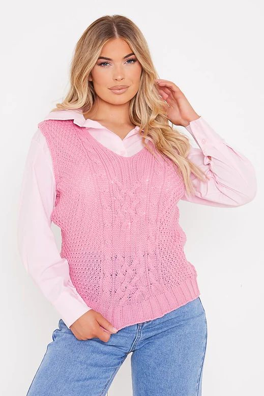 Dusky Pink Cable Knit Sleeveless Vest | ISAWITFIRST UK