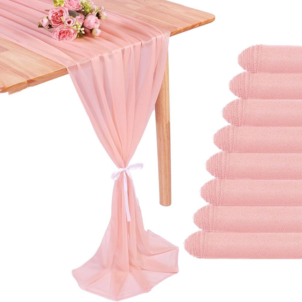 SAJOO 8 Packs Pink Chiffon Table Runner 30x120 Inches Romantic Boho Rustic Wedding Table Runners ... | Amazon (US)