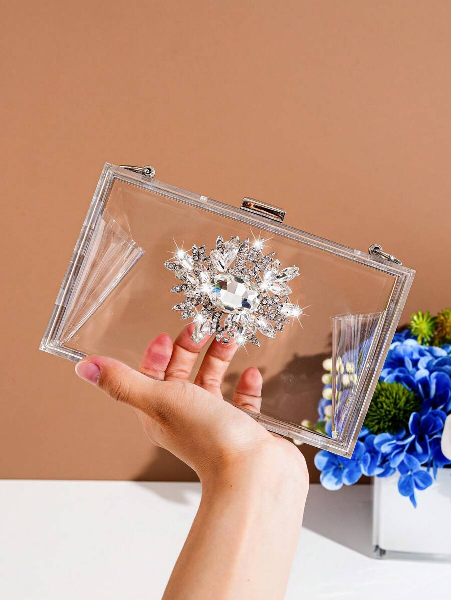 Acrylic Chain Evening Bag With Rhinestone Decoration, Clutch/Shoulder Bag For Prom/Party, Stylish... | SHEIN
