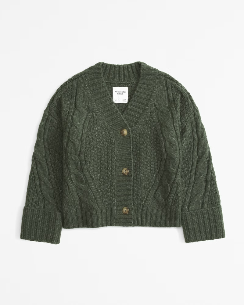 Abercrombie & Fitch Women's Seed-Stitch Cable Cardigan in Green - Size XXS | Abercrombie & Fitch (US)