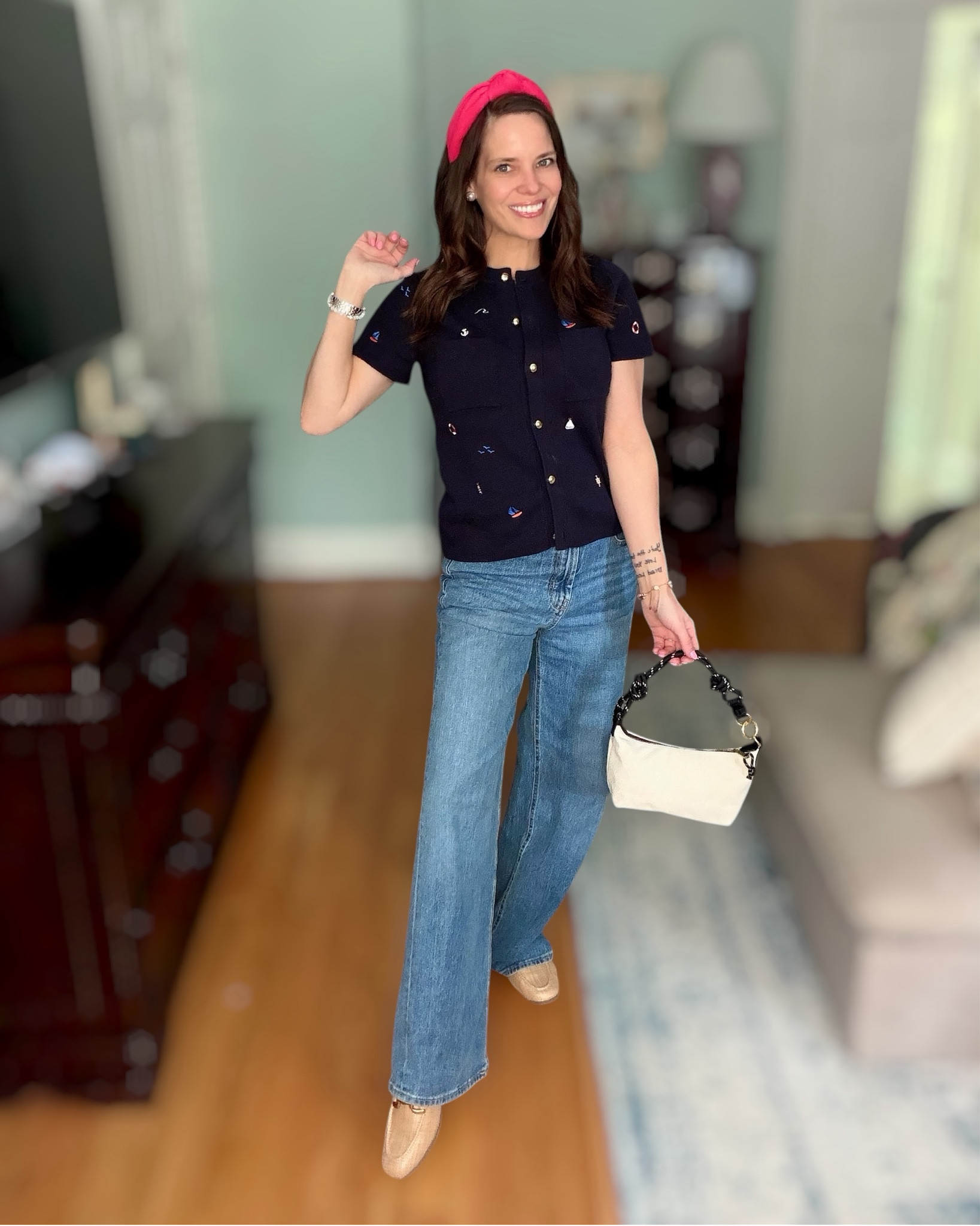 Preppy Coastal Denim Outfit | Navy Cardigan, Wide Leg Jeans & Red Headband ❤️⚓️👖


Classic preppy style with a coastal twist ❤️ This navy embroidered cardigan paired with high-waisted wide leg jeans is such an easy everyday outfit that still feels polished. I love the subtle nautical details, and the red knotted headband adds the perfect pop of color. Finished with raffia loafers and a canvas shoulder bag for that effortless coastal vibe ⚓️✨

Perfect affordable outfit for spring and summer—great for casual days, errands, lunch dates, or weekend plans 🌸

preppy outfit, coastal outfit ideas, navy cardigan outfit, cardigan styling ideas, wide leg jeans outfit, casual chic outfit, everyday outfit inspiration, affordable fashion finds, Walmart fashion outfit, Old Navy jeans outfit, Amazon headband outfit, spring outfit ideas, summer outfit ideas, classic feminine style, polished casual look, effortless style

#LTKOver40 #LTKPetite #LTKSeasonal