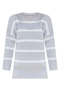 Crushing On You Grey Striped Crew Neck Sweater | Pink Lily