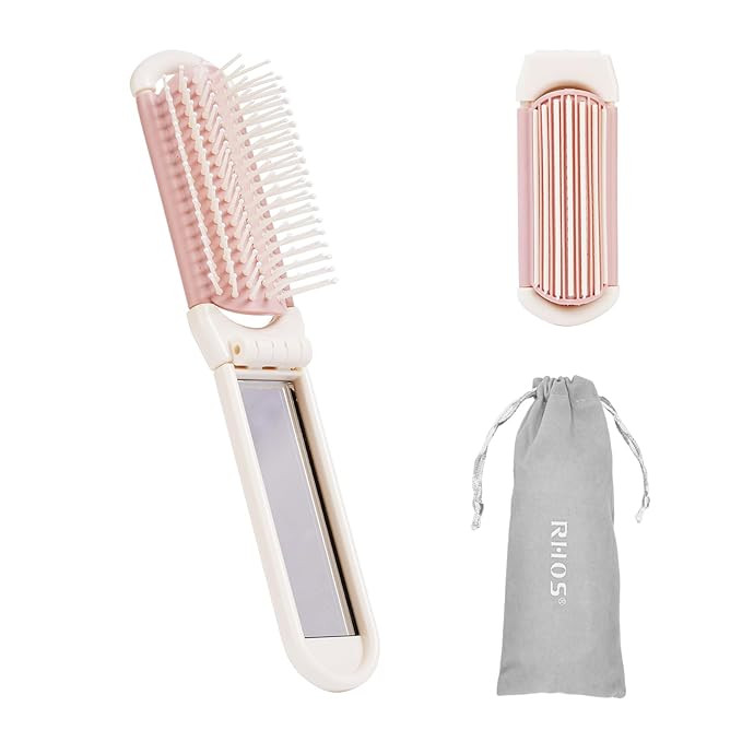 RHOS Folding Brush with Mirror for Women, Girls - Mini Hair Brush for Purse, Small Pocket Brush w... | Amazon (US)