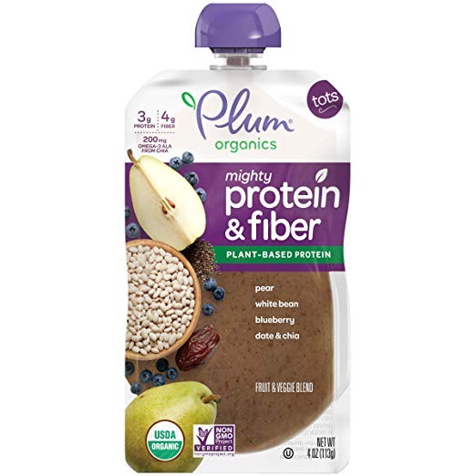 Plum Organics Mighty Protein & Fiber, Organic Toddler Food, Pear, White Bean, Blueberry, Date &... | Amazon (US)