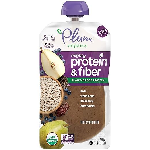 Plum Organics Mighty Protein & Fiber, Organic Toddler Food, Pear, White Bean, Blueberry, Date &... | Amazon (US)
