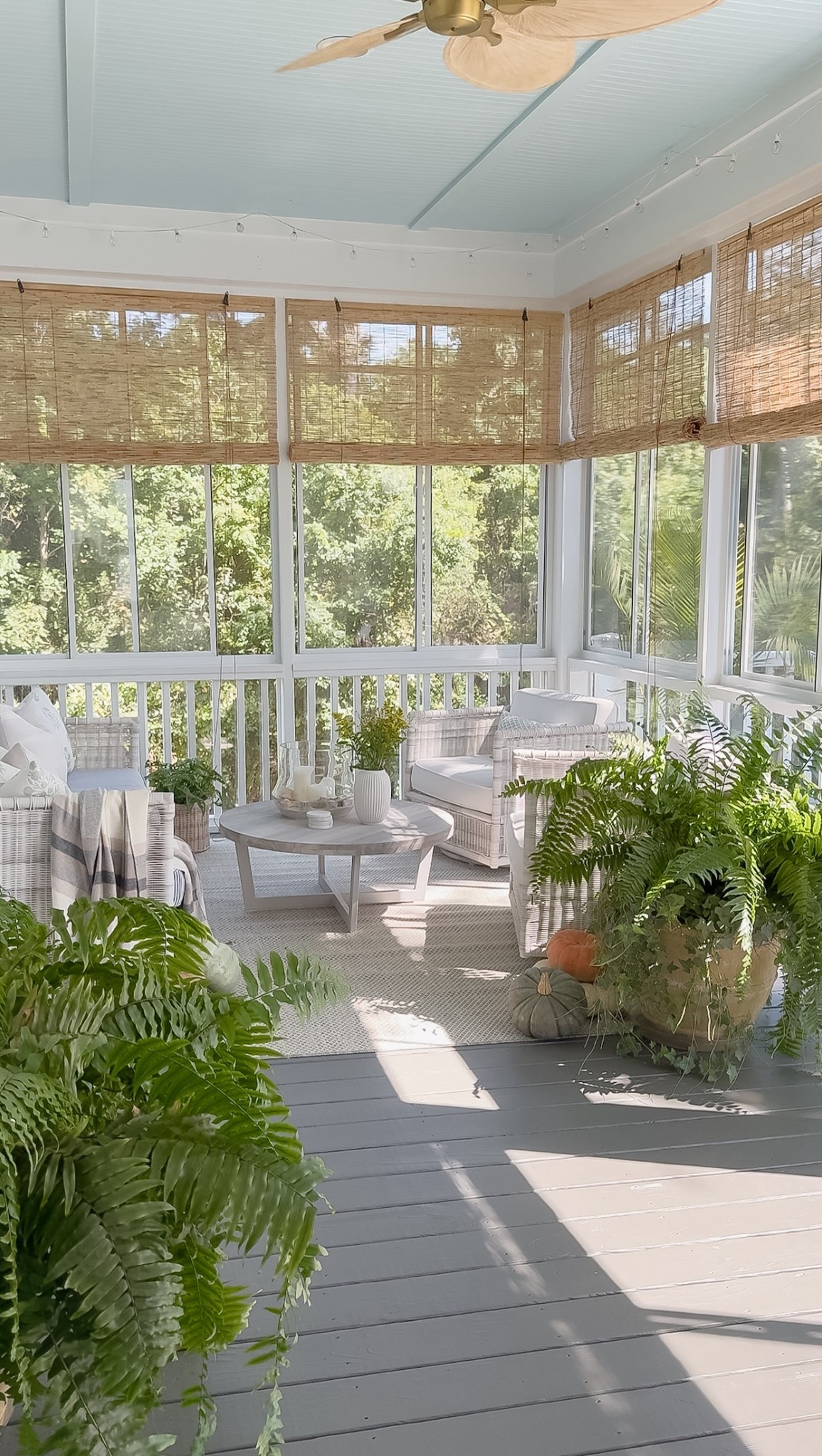 Our 3-seasons porch all put together! *Save* Bamboo roller shades, pillows, the perfect rug, pillows. *Splurge* Serena & Lily furniture. 

#LTKHome #LTKSeasonal