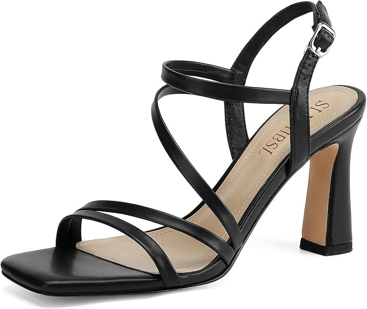 Strappy Heels for Women 3 Inch Chunky Block High Heels Square Open Toe Ankle Strap Dress Sandals ... | Amazon (US)