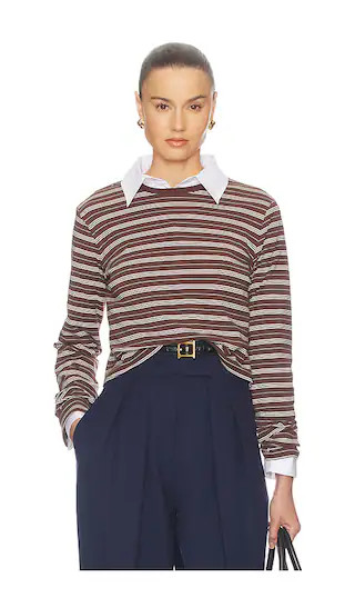 The Rib Long Sleeve Tee in Stripe in Brown Stripe | Revolve Clothing (Global)