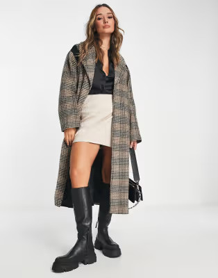ASOS DESIGN check spliced formal wool mix coat | ASOS (Global)