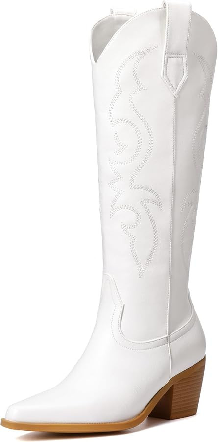 White Cowboy Boots for Women - Wide Calf Rhinestone Cowgirl Boots, Women Knee High Western Boots,... | Amazon (US)