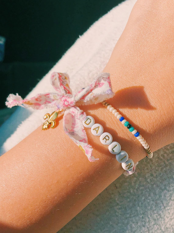 Ribbon Charm Bracelet  Gold Circle Beads  Custom - Etsy | Etsy (US)