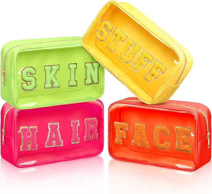 Pinkunn 4 Pcs Preppy Makeup Bags Christmas Chenille Letter Bag Face Skin Hair Stuff Cosmetic Bag ... | Amazon (US)