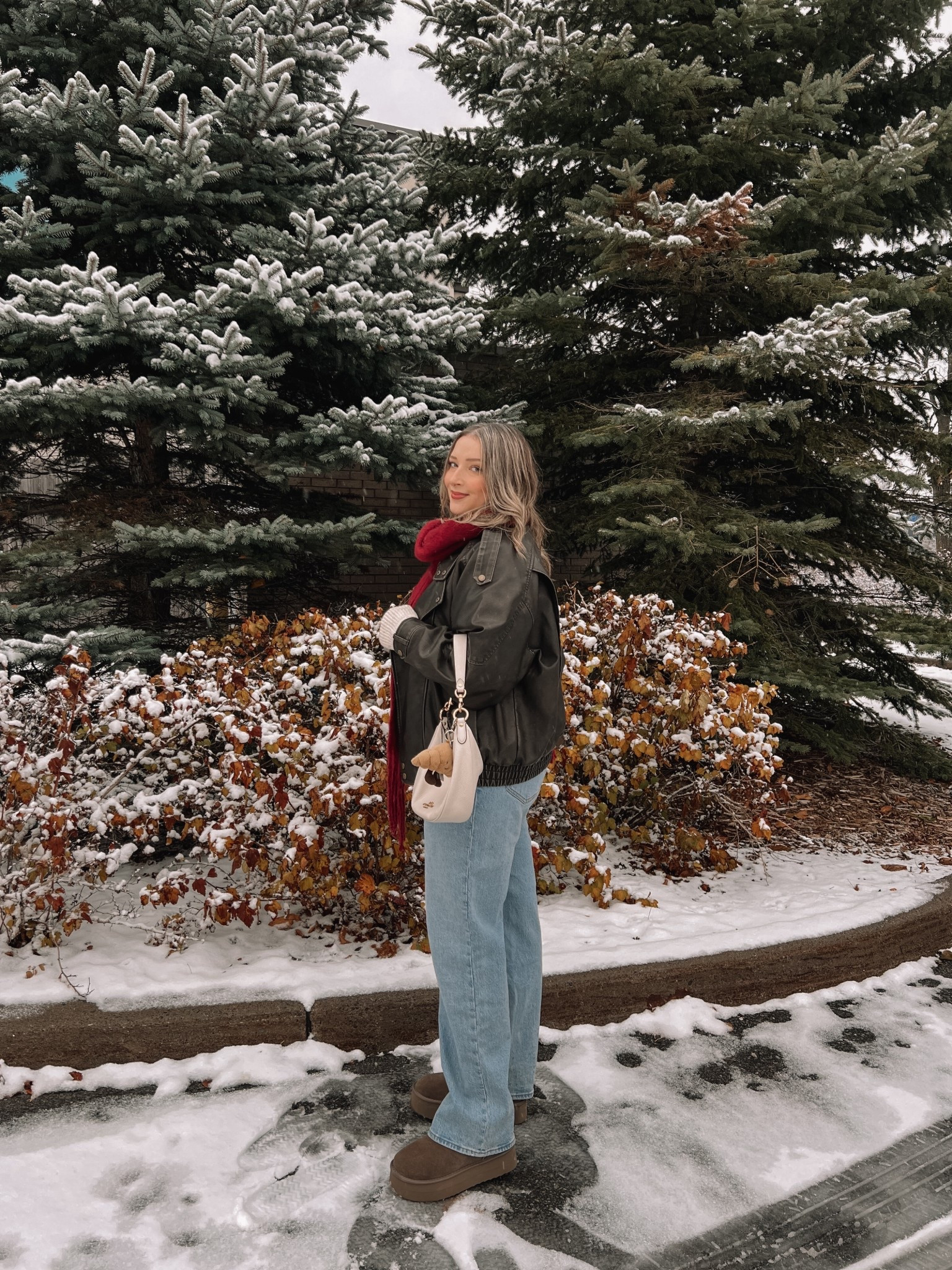 Casual festive winter outfit! Wearing my usual size L in the leather jacket. Sized up to XL in the sweater for an oversized fit. Wearing 32 in the jeans, could have done 31 but I like a looser fit. Ugg look for less platforms are from Amazon and such good quality. I’m a 9.5-10 shoe and wear a 10 in these. Canadian Old Navy links are under “similar products"


#LTKwinter #LTKsale #LTKmidsize