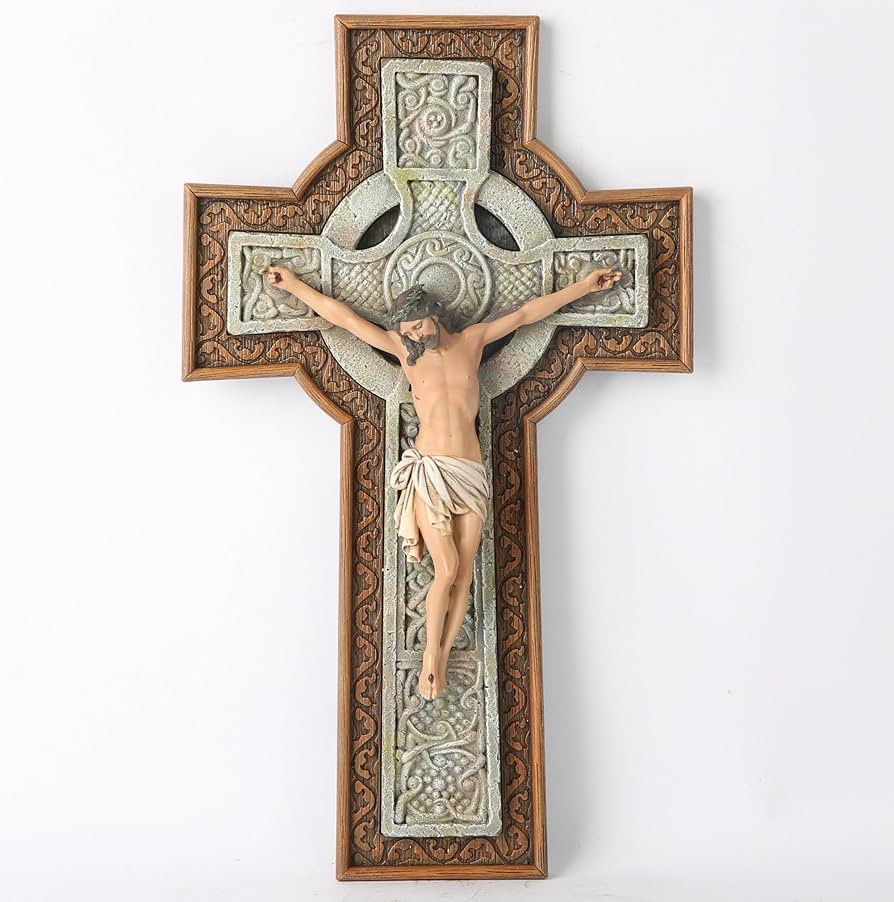 BC Catholic Crucifix Wall Cross, Celtic style, Religious Gift, Garden Cross, Hand Painted in Wood... | Amazon (US)