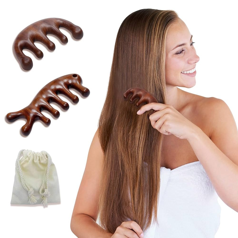 2 Pack Wooden Scalp Massage Comb, Sandalwood Scalp Massager Wood, Head Gua Sha Brush for Women Me... | Amazon (US)