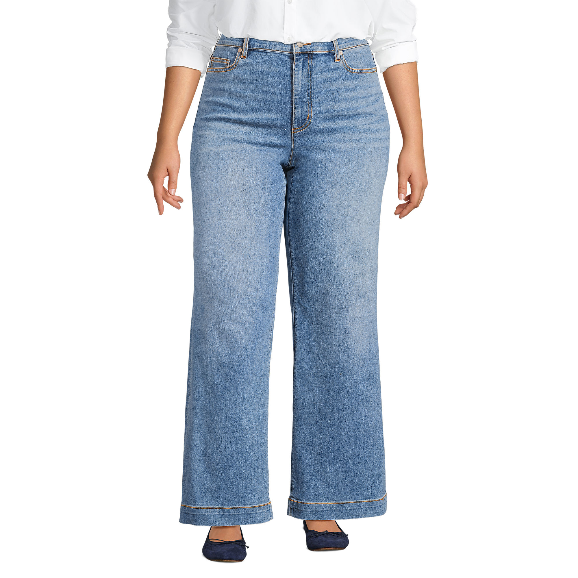 Women's Plus Size Recover High Rise Wide Leg Blue Jeans | Lands' End (US)