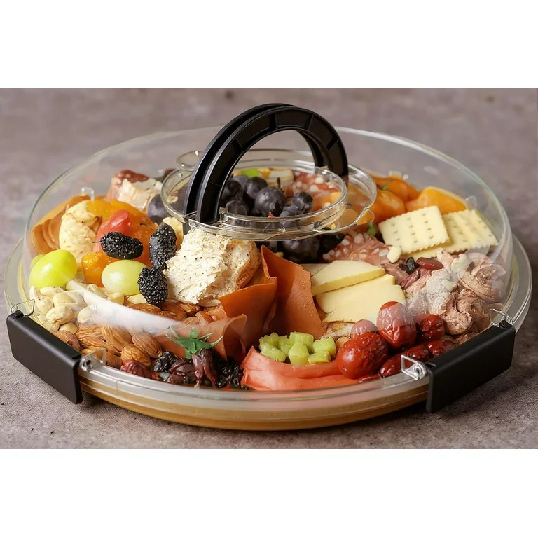 Round Charcuterie Board with Clear Lid, Travel Picnic Portable Cheese Board Charcuterie Boxes, Me... | Walmart (US)