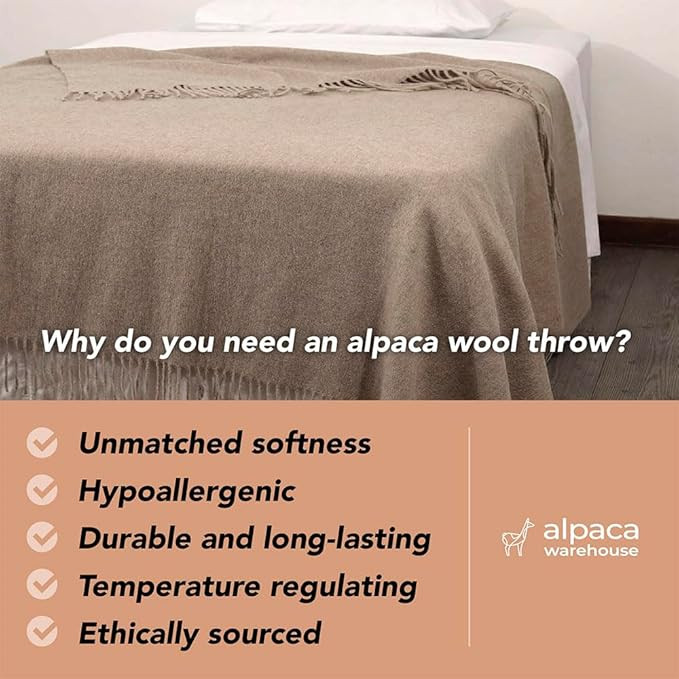 Alpaca Wool Throw Blanket, Alpaca Merino Wool, Solid Color, 72" x 60", Taupe | Amazon (US)