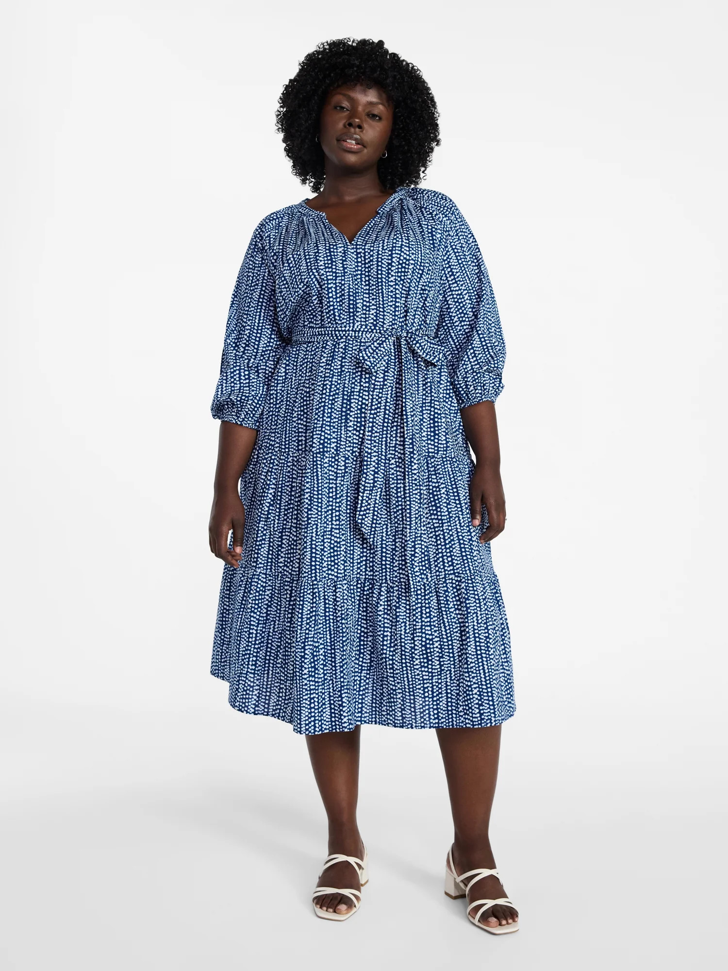 Terra & Sky Women's Plus Size Midi Peasant Dress, Sizes 0X-4X | Walmart (US)