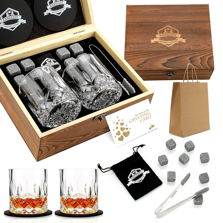 Whiskey Stones Glass Gift Set - Bourbon Scotch Whiskey Glasses Set of 2 - Granite Chilling Rocks ... | Amazon (CA)