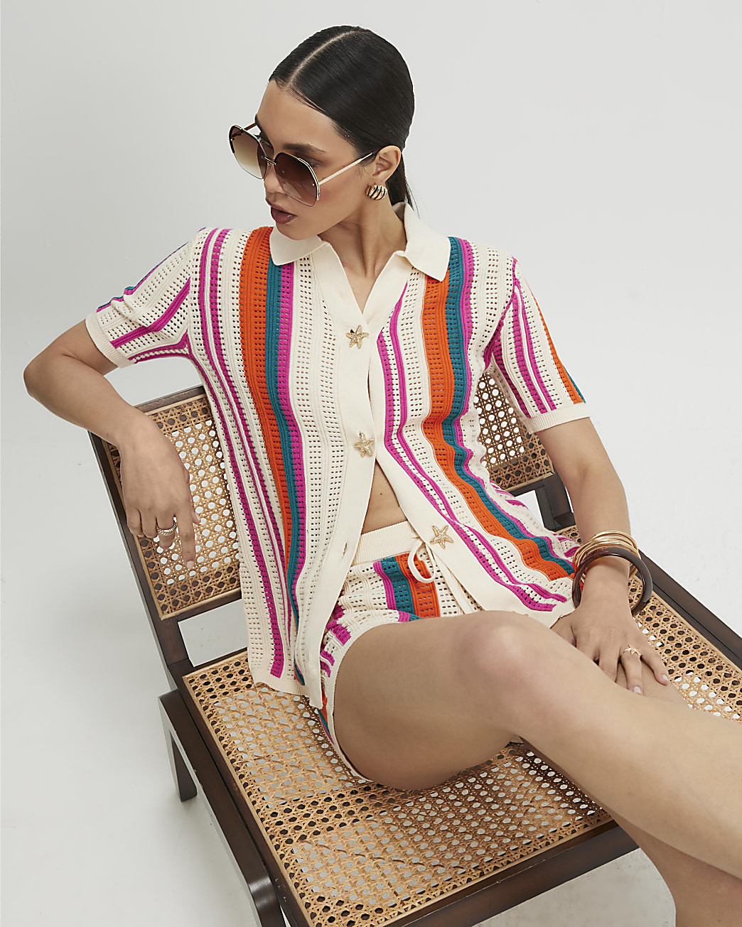 Cream Striped Crochet Shirt | River Island UK & IE