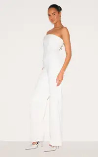 White PrettyLittleThing Premium Woven Bandeau Wide Leg Jumpsuit | Boohoo USA | boohoo (US & Canada)