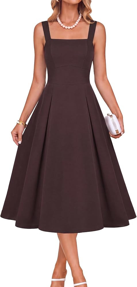 Belle Poque Womens Midi Dress Square Neck Wedding Guest Dresses | Amazon (US)
