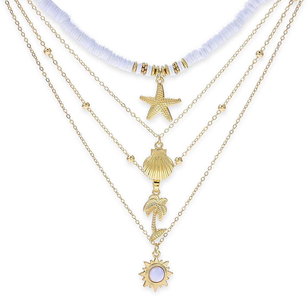 Layered Necklace Star Choker Gold Multilayered Adjustable Chains Conch Pendant Jewelry for Women ... | Amazon (US)