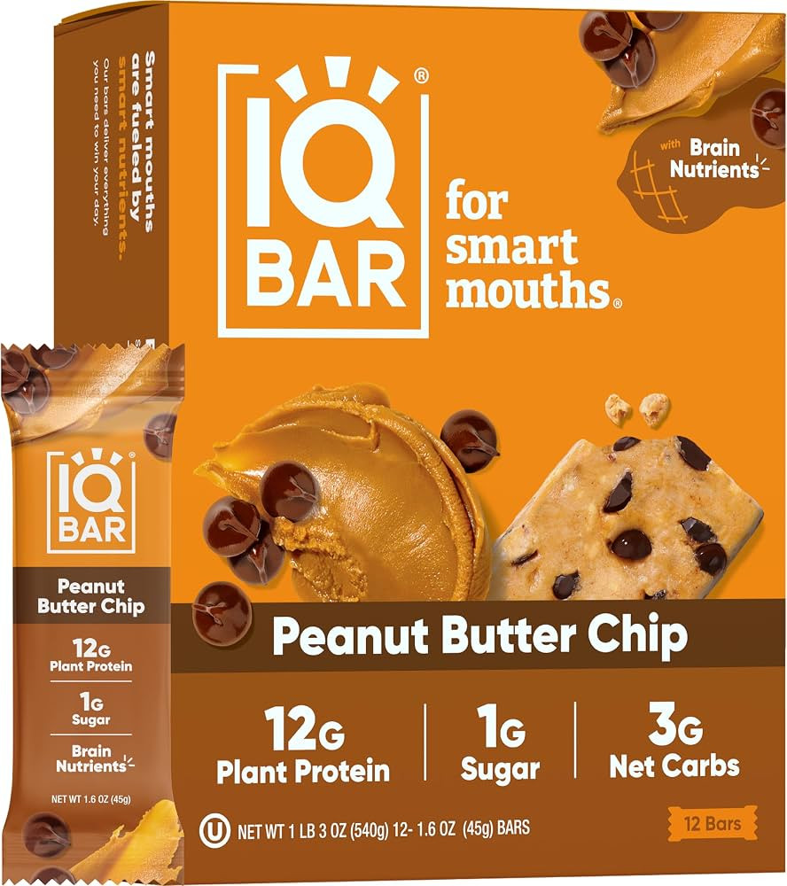 IQBAR Brain and Body Plant Protein Bars - Peanut Butter Chip - 12 Count, Low Carb, High Fiber, Gl... | Amazon (US)