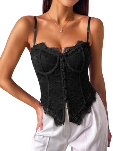 Corset Tops for Women Sexy Lace Underwire Going Out Bustier Top | Amazon (US)