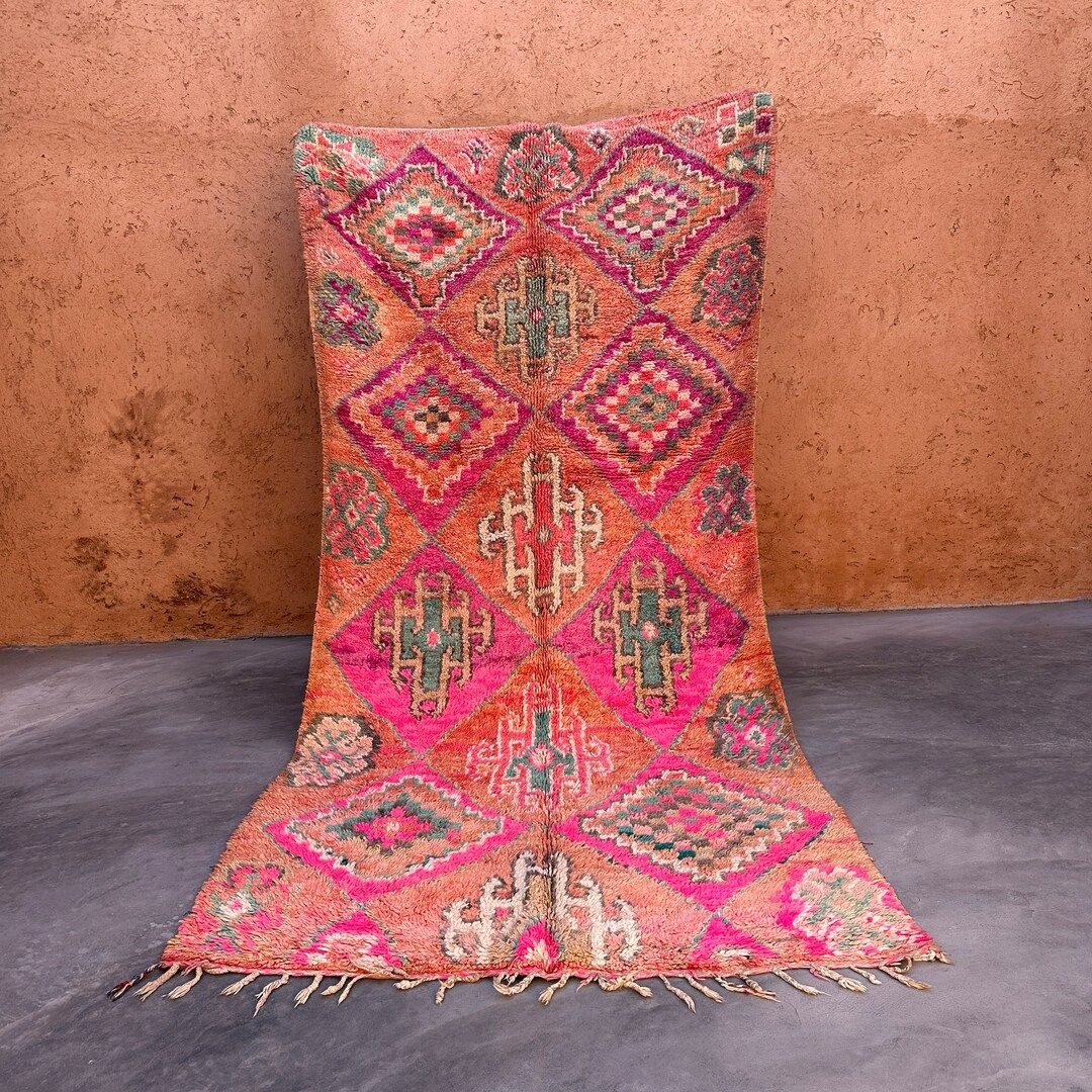 Moroccan Pink Rug - Hot Pink Rug - Peach Area Rug - 6x12 Moroccan Rug - Handmade Wool Rug - Vinta... | Etsy (US)
