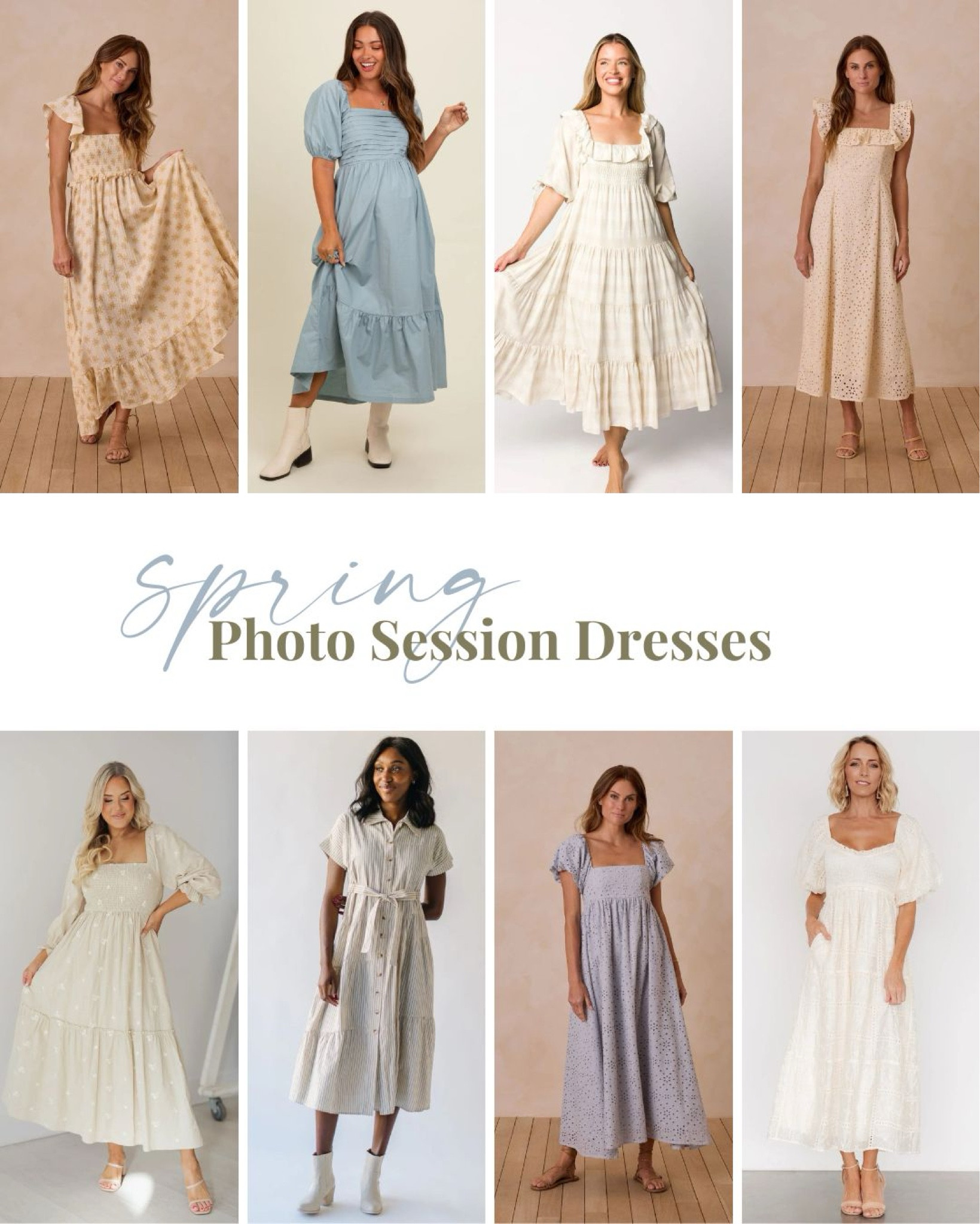Spring photo session dresses! These dresses are perfect for your spring photo session in a flower field or grassy field. These would look great at a beach session as well. Wear it again for Easter Sunday too! Some of these are Rylee and Cru which is my favorite brand for family photo session outfits! 

#LTKFamily #LTKMostLoved #LTKStyleTip