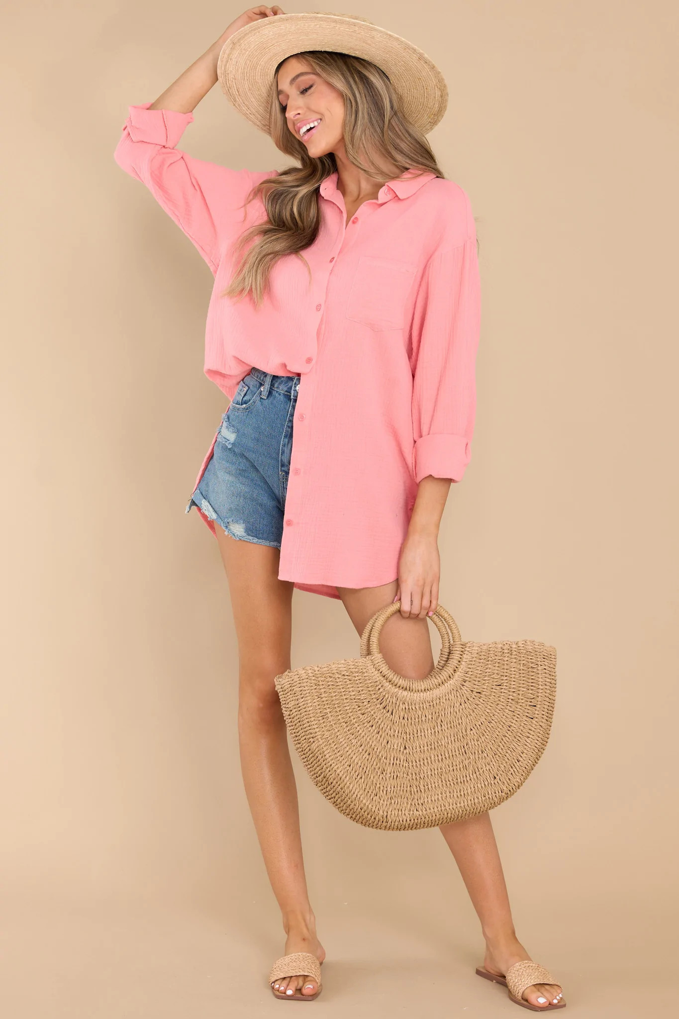 The Grass Is Greener Coral Gauze Top | Red Dress 