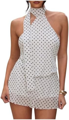 SOLY HUX Women's Polka Dots Mini Dress Backless Sleeveless Halter A Line Party Summer Dresses | Amazon (US)