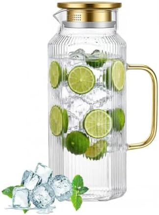 [68 OZ/ 2 Liter] - Octagon Glass Water Pitcher with Lid and Spout, Classic Stripes Water Pitchers... | Amazon (UK)