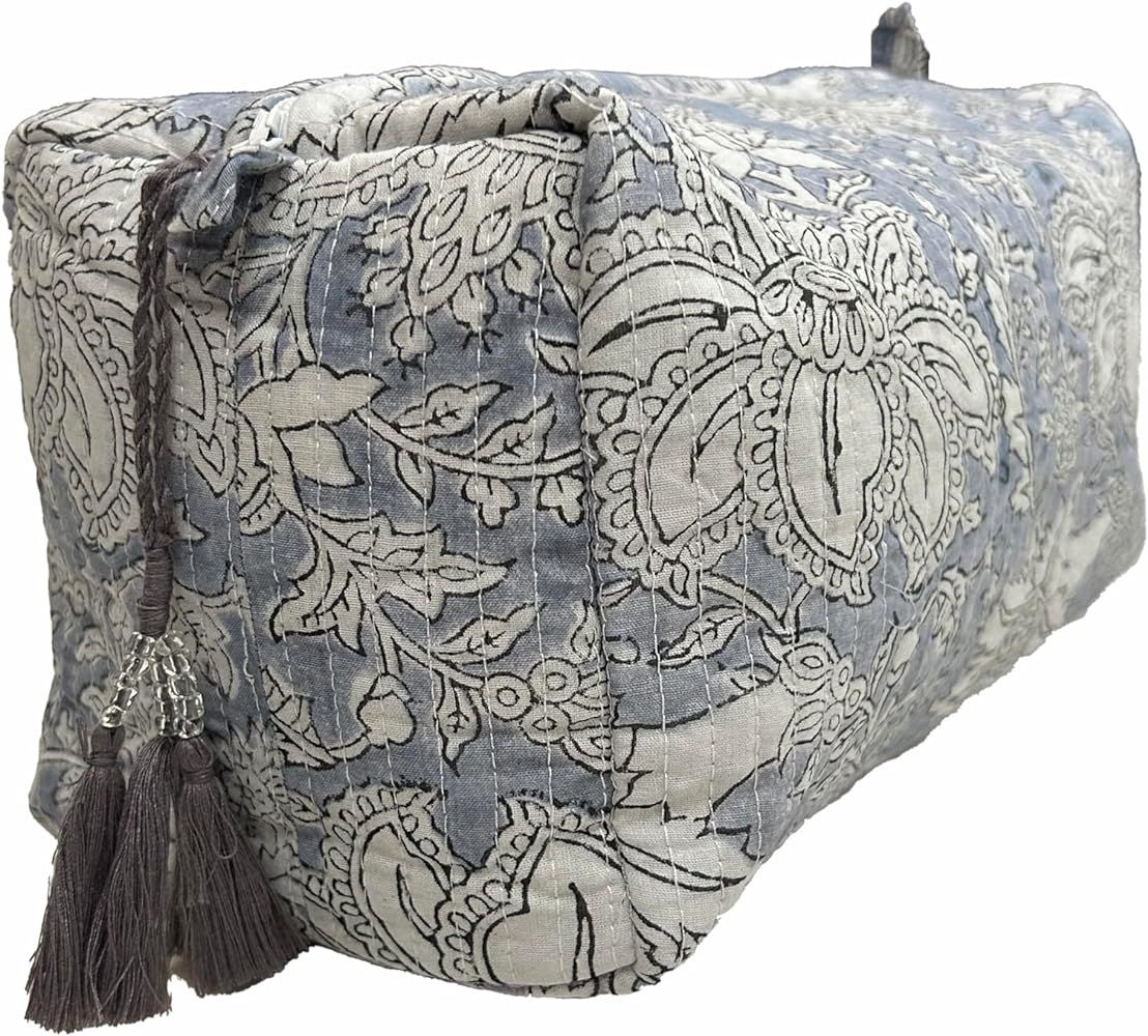 Cotton Toiletry Bag, Elegant Floral Hand Block Print Fabric Wash Bag,Makeup Bag, Gift for women- ... | Amazon (US)