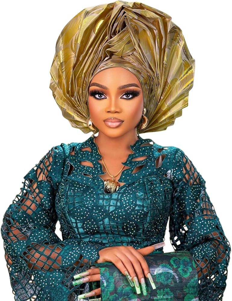 Nigerian Women's hat Folding Fan African Headscarf hat,Auto Gel Headwear,Suitable for Weddings,Pa... | Amazon (US)