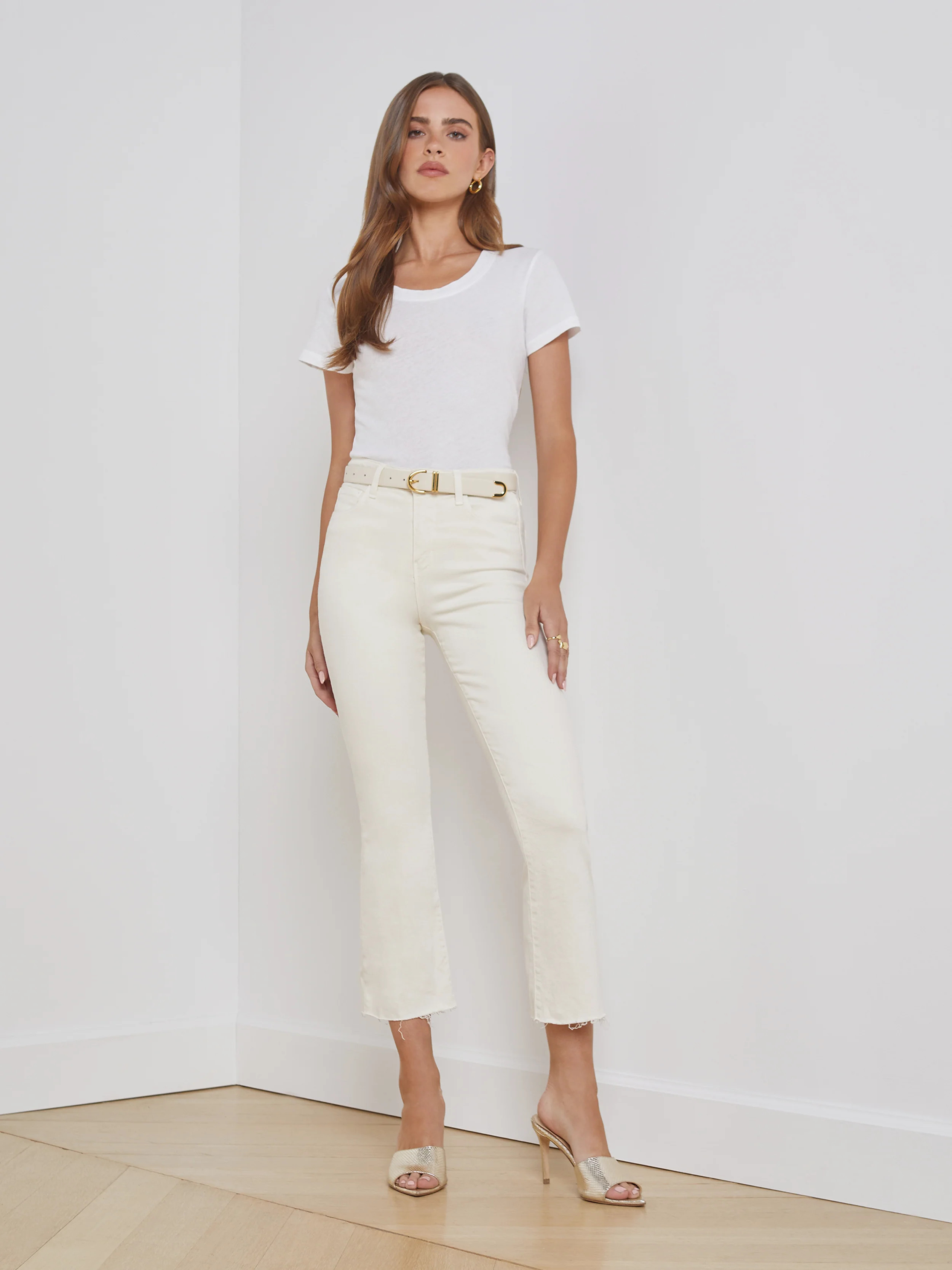 L'AGENCE - Kendra High-Rise Cropped Flare Jean in Vintage White | L'Agence