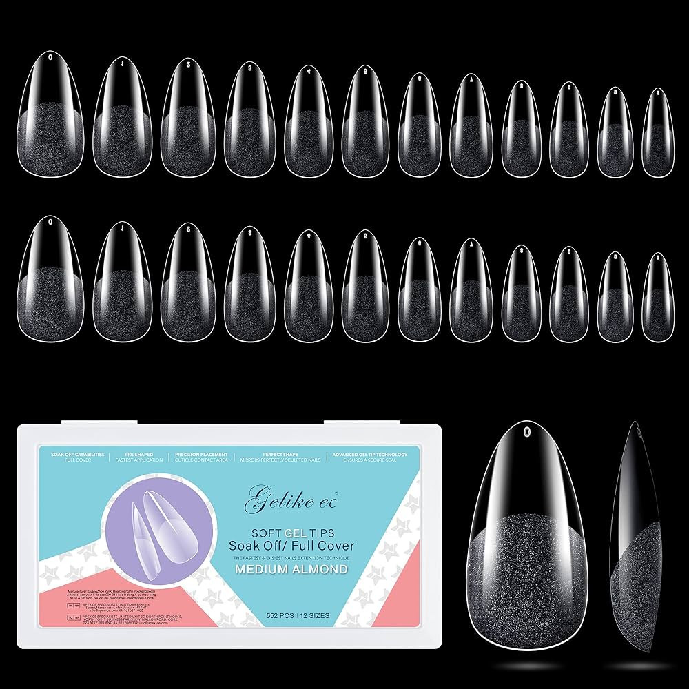 Gelike EC Soft Gel Full Cover Nail Tips Kit for Soak Off Nail Extensions, 552 Pcs Clear Medium Al... | Amazon (US)