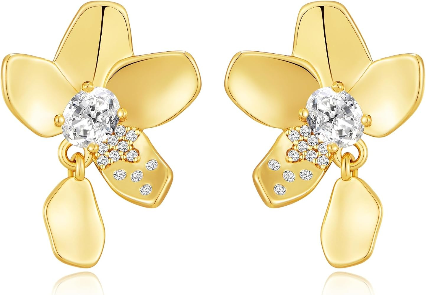 14K Gold Filled Silver Stud Plumeria Flower Earrings for Women, Hawaiian Jewelry Cubic Zirconia S... | Amazon (US)