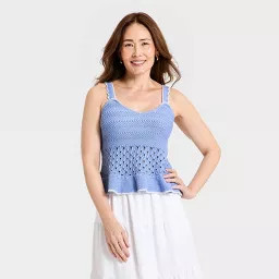 Women's Openwork Scalloped Trim Sweater Tank Top - A New Day\u2122 Blue M | Target