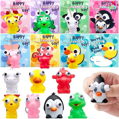 JOYIN 28 PCS Valentine's Day Gifts Card with Unzip Popping Eyes Animal Keychains for Kids Party Favor, Classroom Exchange Prizes, Valentine’s Greeting Cards | Amazon (US)