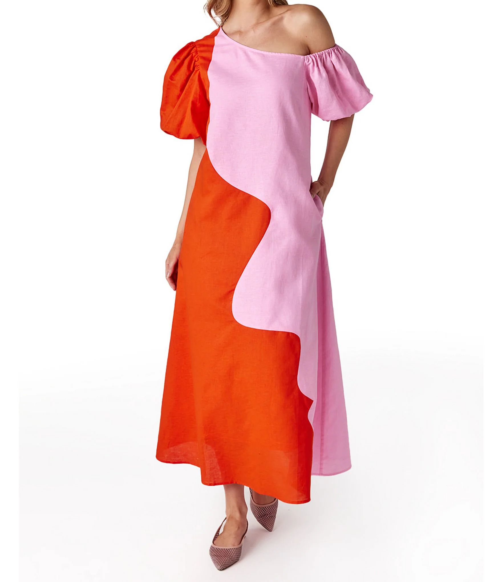 CROSBY By Mollie Burch Lovett Asymmetrical Sleeve Colorblock Maxi Dress | Dillard's | Dillard's