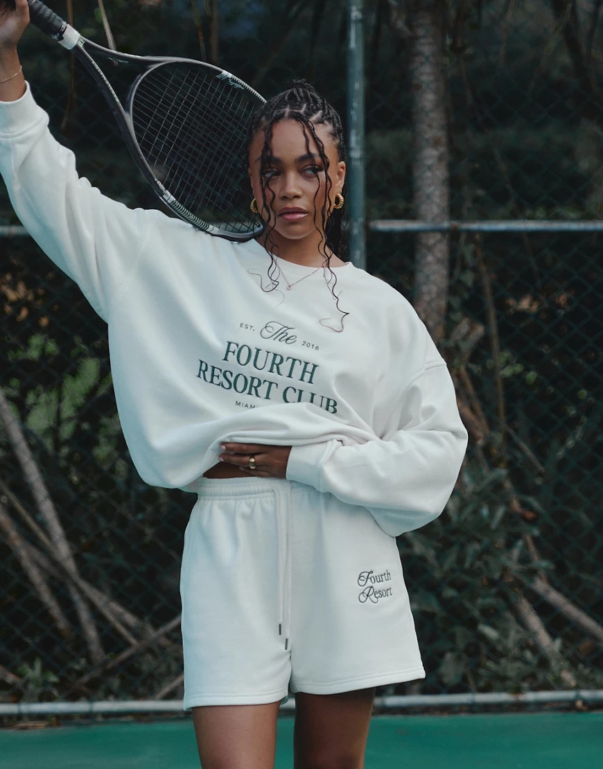 4th & Reckless x Loz Vassallo Mirissa sweat shorts in cream-White | ASOS (Global)